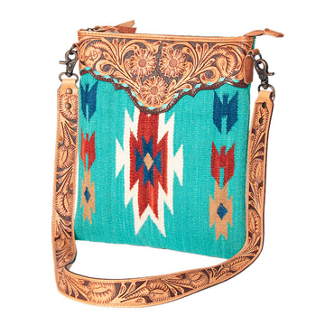 American Darling Cross Body Saddle Blanket Fabric Genuine Leather Western Women Bag | Handbag Purse Crossbody for Cute